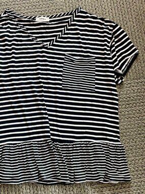 Adora black & white striped peplum t-shirt. Large.